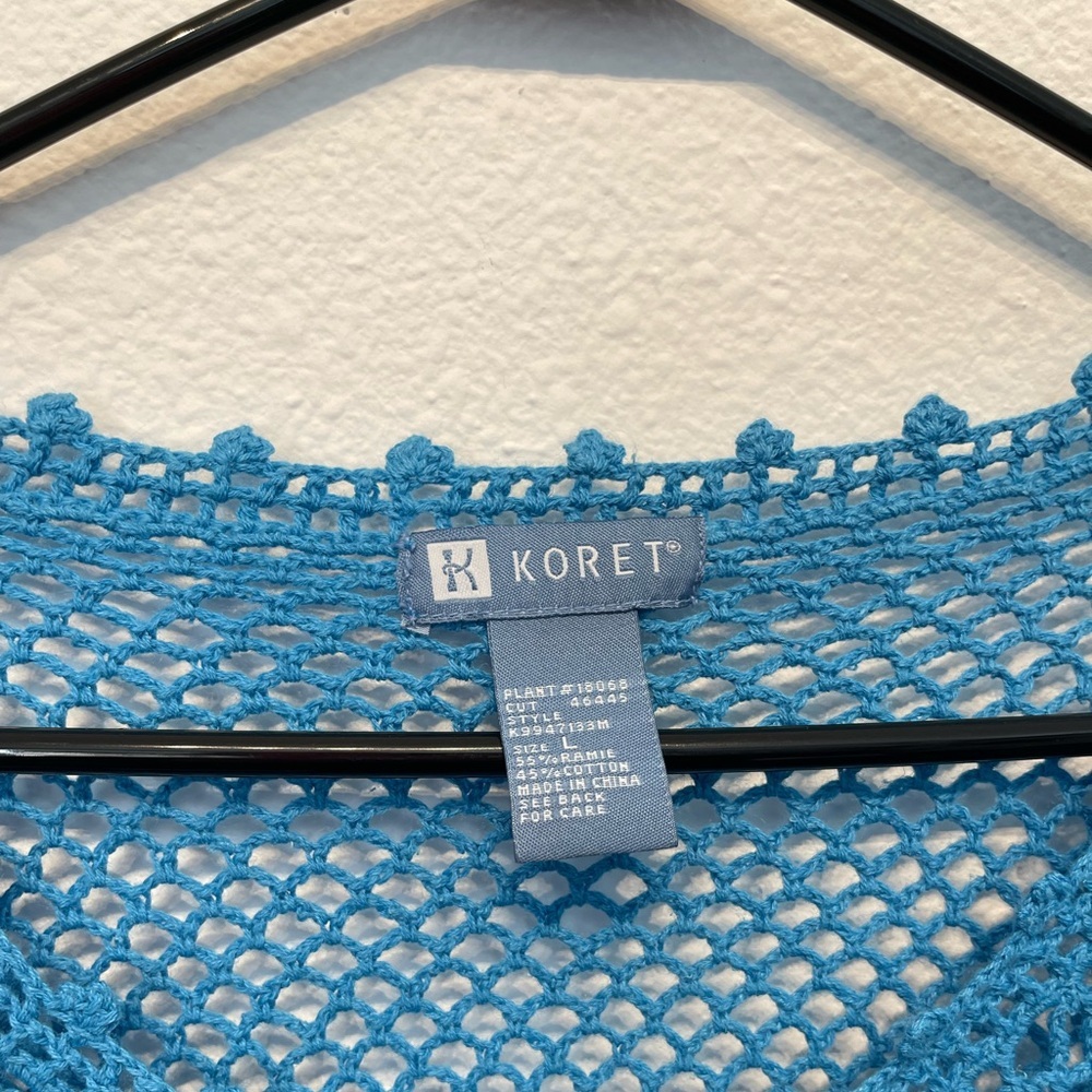 Koret Lot Loose Knit Womens Blue Resort Green Crochet Button Sweater Cardigan L - Picture 10 of 13